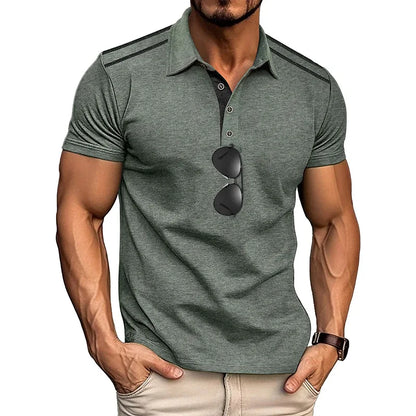 Footmax Men's Retro Color Block Polo Shirt - Short Sleeve Lapel Button Casual Summer - footmaxldn