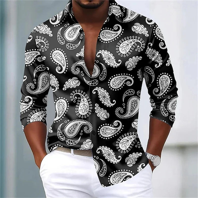 Footmaxldn Men's Paisley Print Long-Sleeve Shirt
