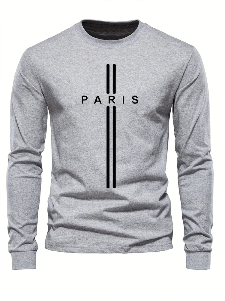 Men's Printed Long Sleeve T-Shirt – Relaxed Fit Crew Neck Top
