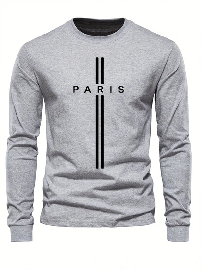 Men's Printed Long Sleeve T-Shirt – Relaxed Fit Crew Neck Top