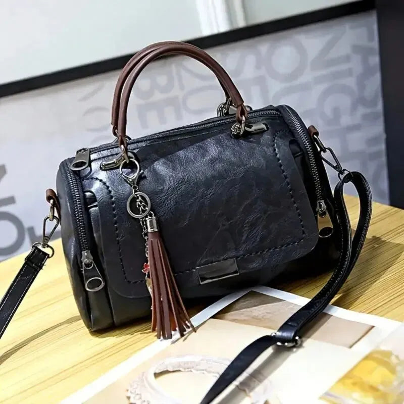 Women's Leather Tassel Boston Bag | Footmaxldn - footmaxldn