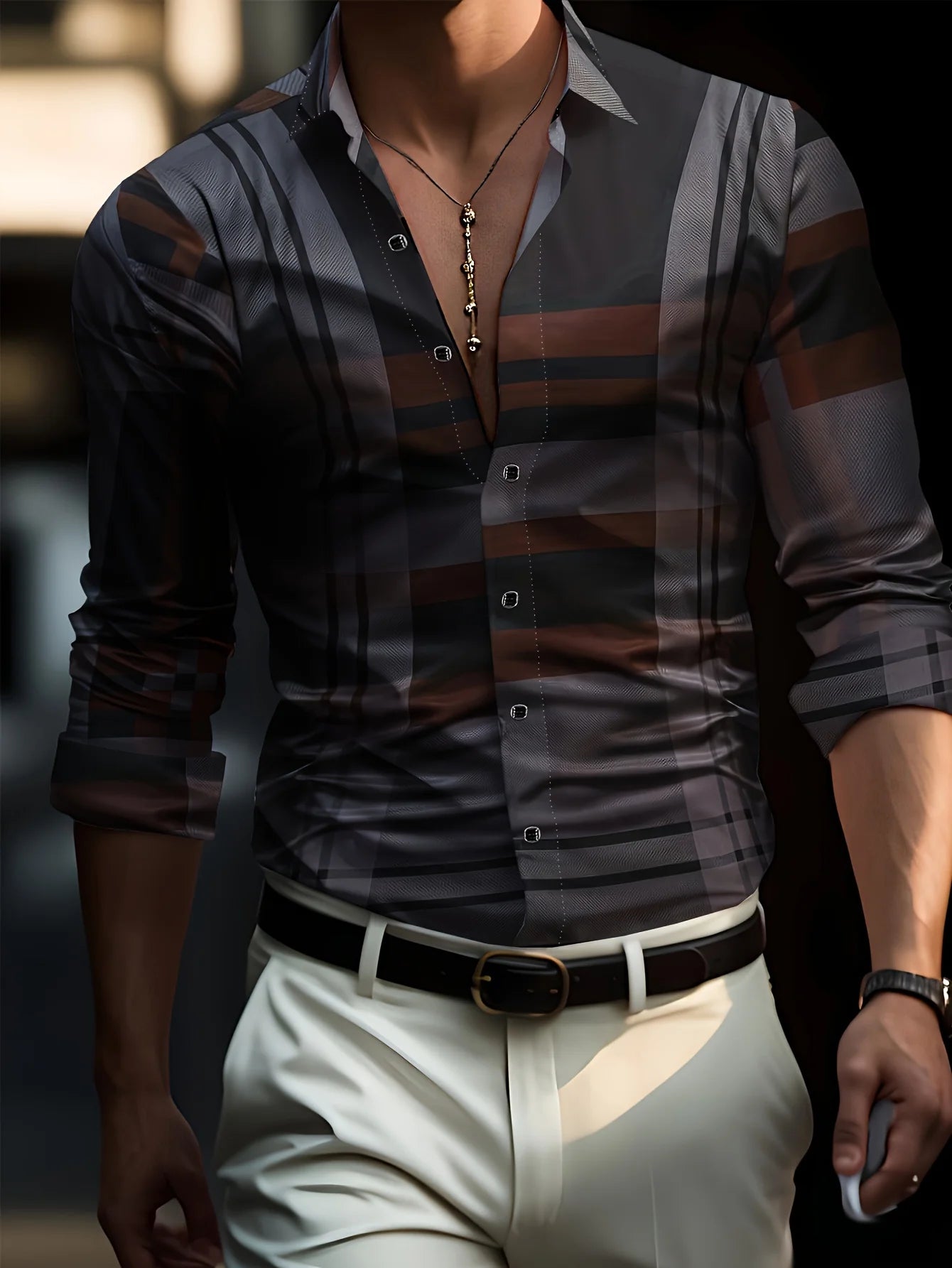 Footmax Men's Plaid Long Sleeve Shirt - Breathable Casual Business Lapel Shirt - footmaxldn