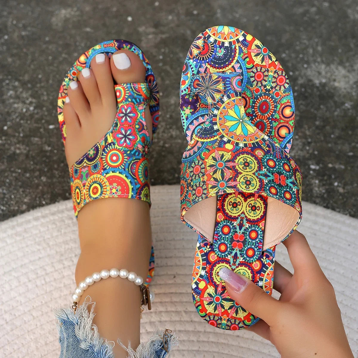 2025 Summer Women Slippers Bohemian Flower Pattern Sandals Casual Lightweight Shoes Flip Flops Slippers Home Slides Women - footmaxldn