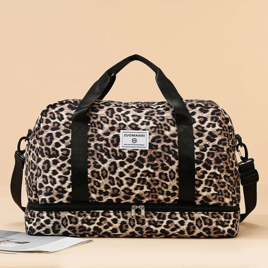Leopard Printing Travel Bag, Large Capacity Sports Gym Bag With Independent Shoe Compartment, Weekend overnight Duffel Bag - footmaxldn