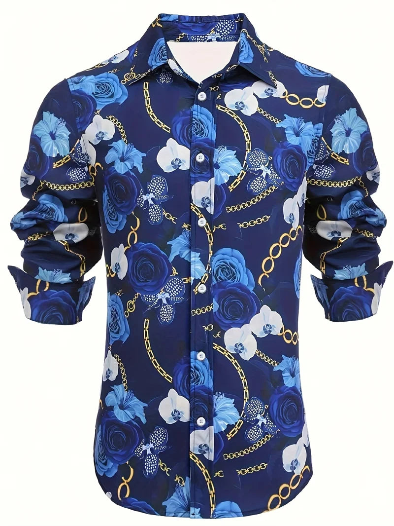 Footmaxldn Men's Printed Long-Sleeve Shirt