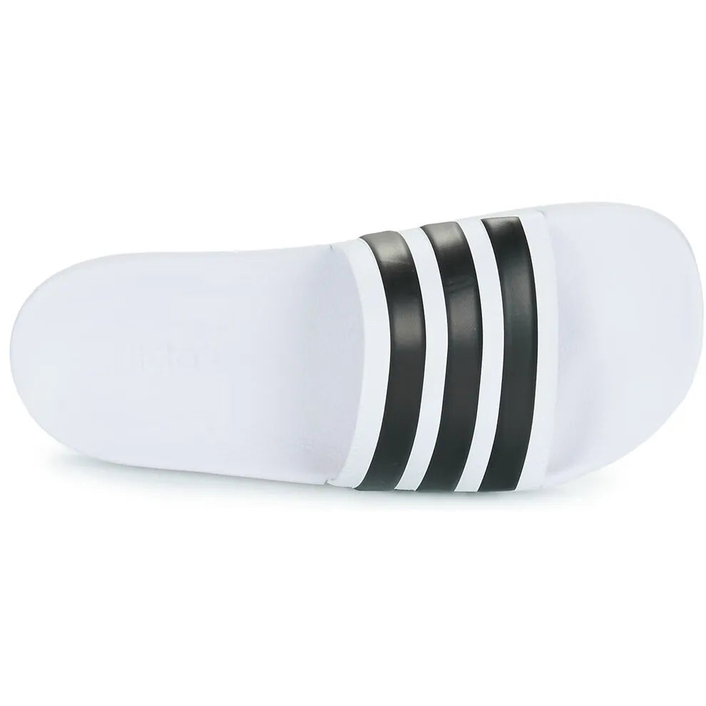 Adidas White Slides with Black Three - Stripes and Brand Name - Casual and Comfortable Footwear - footmaxldn