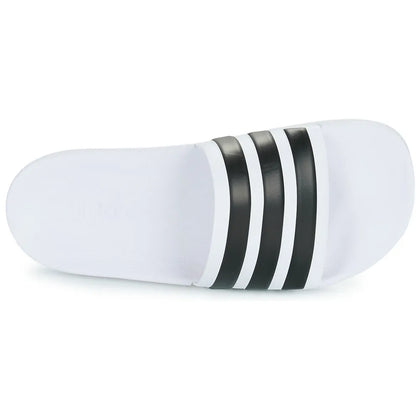 Adidas White Slides with Black Three - Stripes and Brand Name - Casual and Comfortable Footwear - footmaxldn