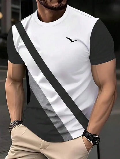 Footmax Men's Summer T-Shirt - Trendy Striped Plaid Short Sleeve Plus Size