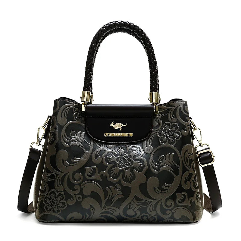 Large Capaci Leather Handbag Women's Bag 2025 New Cowhide Single oulder Bag Retro Ethnic Sle Mom Bag Crossbody Bag