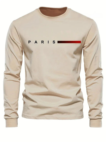Men's Printed Long Sleeve T-Shirt – Relaxed Fit Crew Neck Top