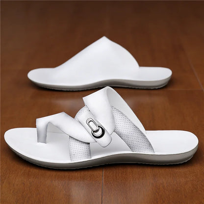 Footmaxldn Men's Leather Slide Sandals