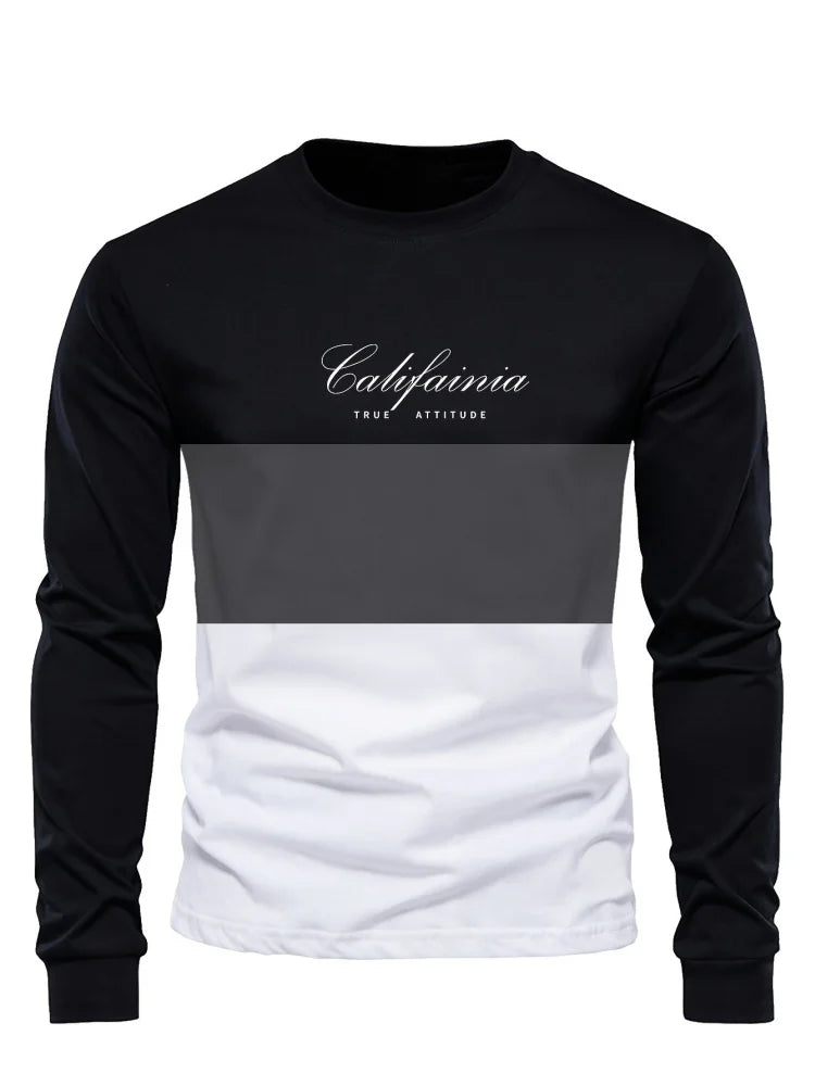 Men's Beige & Black Colour-Block Long-Sleeve T-Shirt