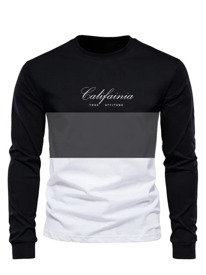 Men's Beige & Black Colour-Block Long-Sleeve T-Shirt
