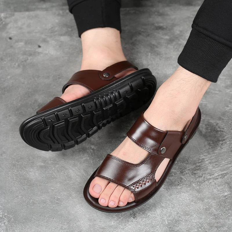 Men's Genuine Leather Sandals – Open Toe Slip-On | Footmaxldn