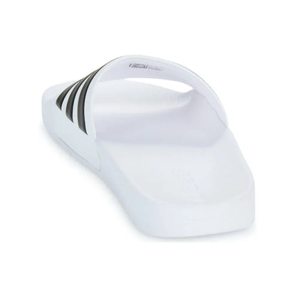 Adidas White Slides with Black Three - Stripes and Brand Name - Casual and Comfortable Footwear - footmaxldn