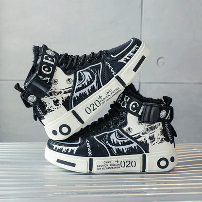 Boys' high-top sneakers 2025 Autumn/Winter new style children's sports shoes Buckle student soft-soled fleece casual shoes - footmaxldn
