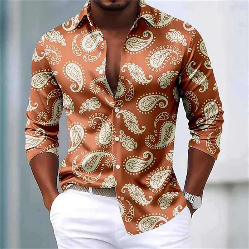 Footmaxldn Men's Paisley Print Long-Sleeve Shirt