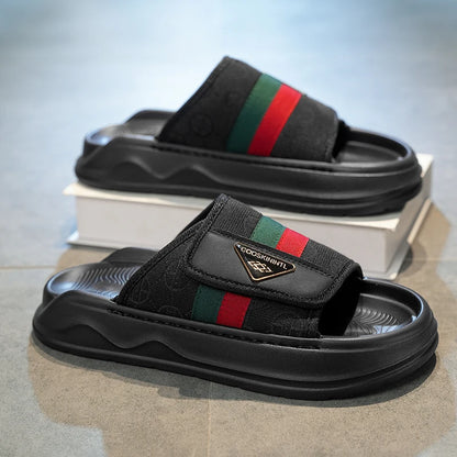 Men's Platform Slide Sandals | Stripe Detail & Cushioned Sole | Footmaxldn
