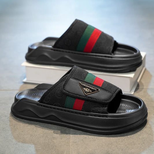 Men's Platform Slide Sandals | Stripe Detail & Cushioned Sole | Footmaxldn
