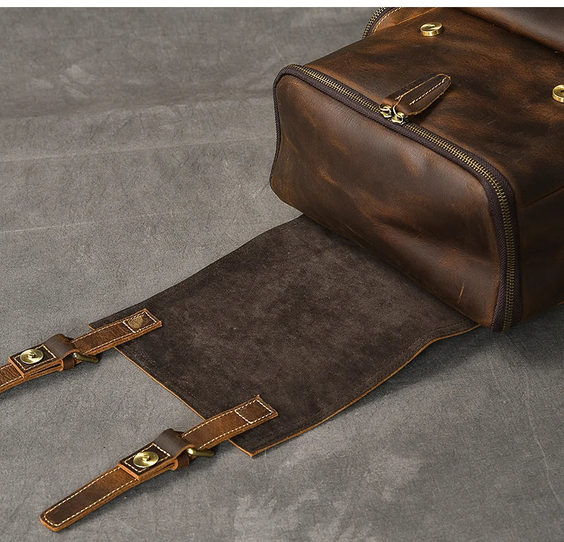 Vintage Crazy Horse Genuine Leather Backpack Men Leather Bagpack Climbing Rucksack male Large Hiking Backpack M814 - footmaxldn