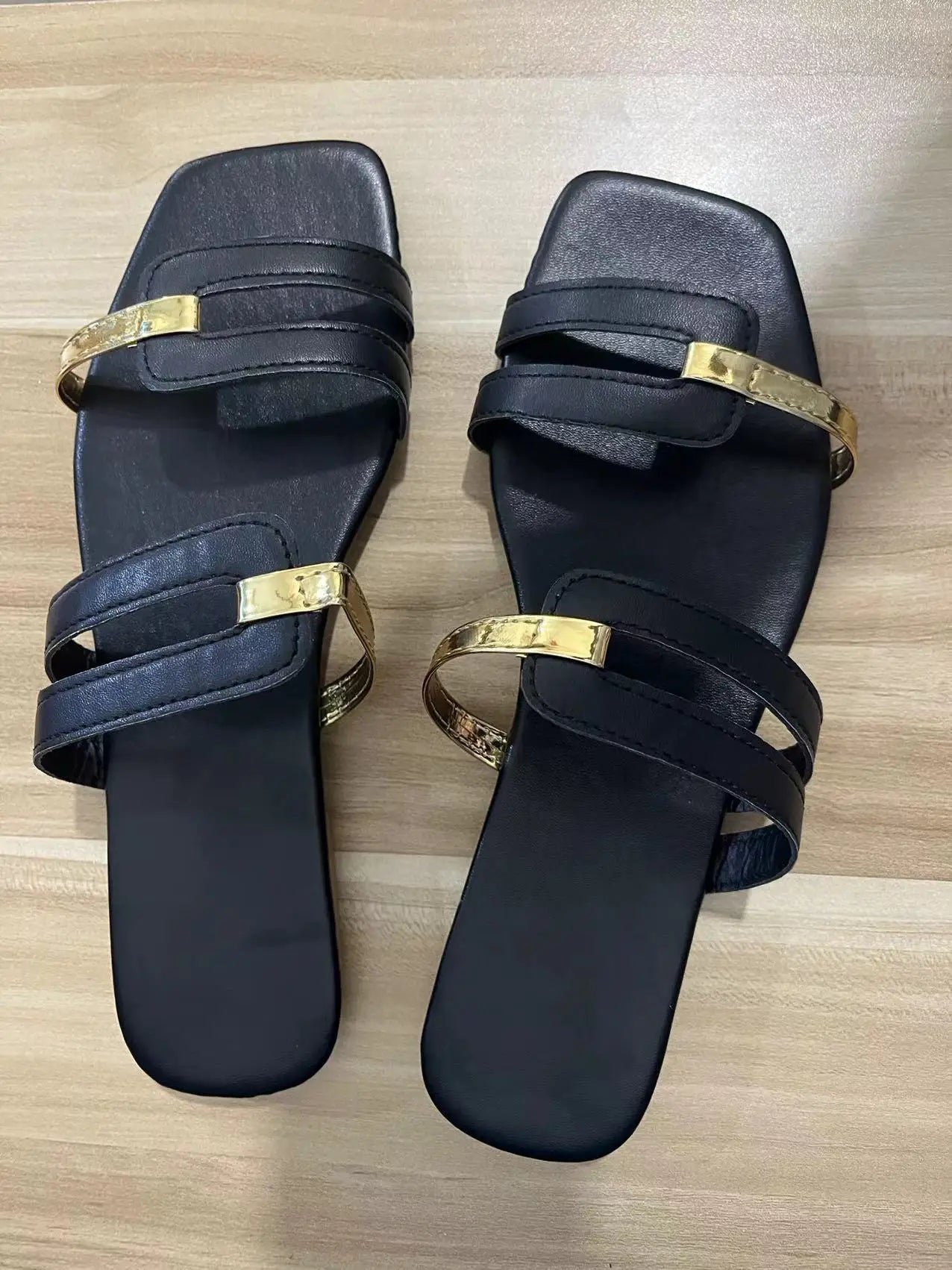 Footmaxldn Women's Flat Monogram Sandals — Open-Toe Slip-On Slides