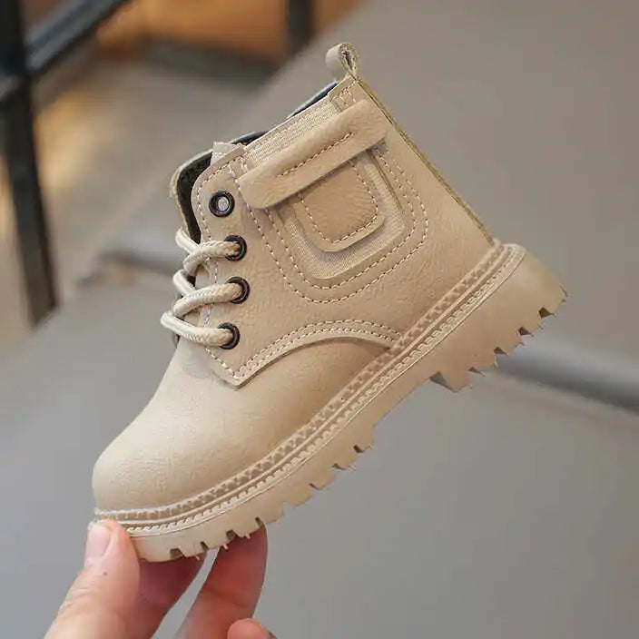 Children Leather Boots Boys Fashion Autumn Winter New Casual Comfortable Short Boots Warm Kids Anti-slip Tactical Military Boots - footmaxldn