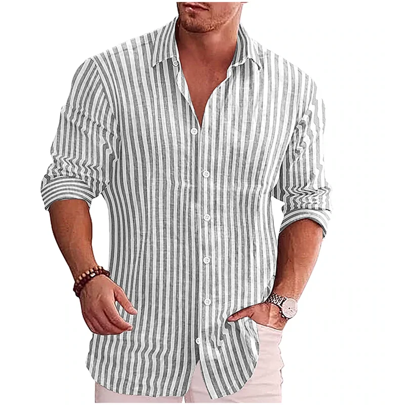 Footmax Men's Formal Dress Shirt - Long Sleeve Button Down with Striped Collar S-5XL