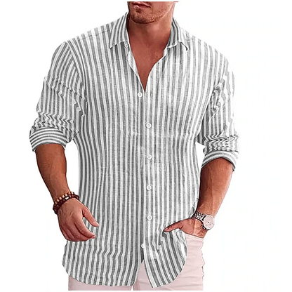 Footmax Men's Formal Dress Shirt - Long Sleeve Button Down with Striped Collar S-5XL