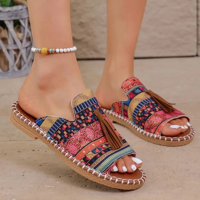 Women Slippers Summer Casual Beach Holiday Slippers New Fashion Fringe Outdoor Flat Shoes Open Toe Sandals for Women - footmaxldn