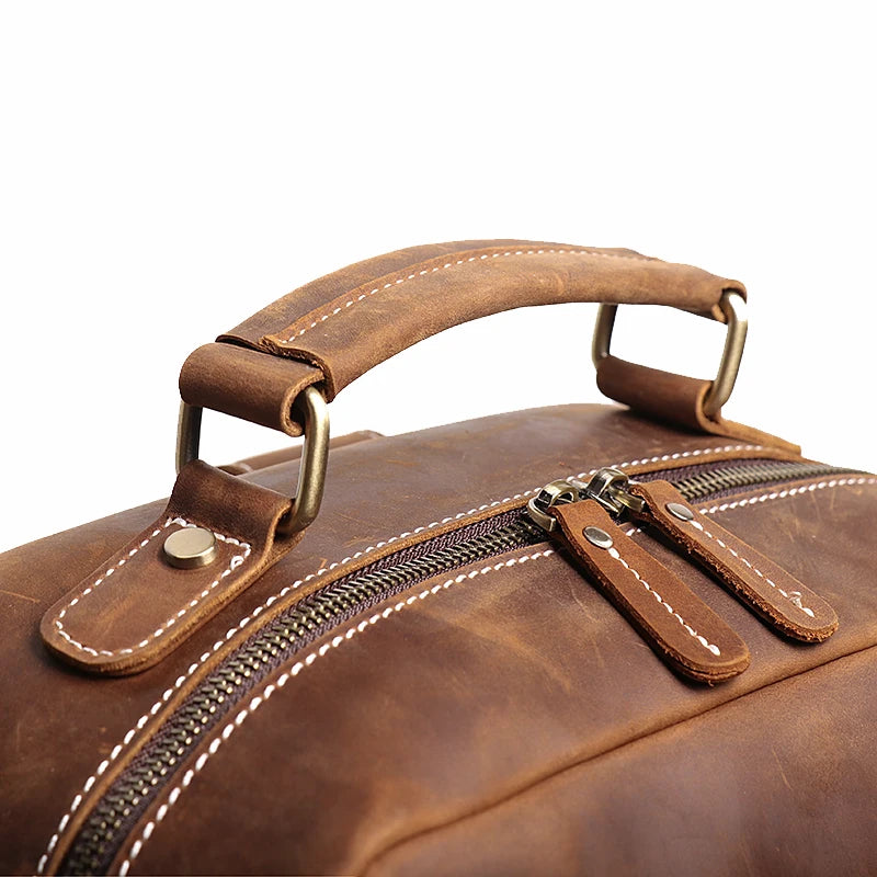Vintage Men's Crazy Horse Leather Backpack Business Man High Quality Travel Backpack Real Leather Laptop Bag School satchel Bags - footmaxldn
