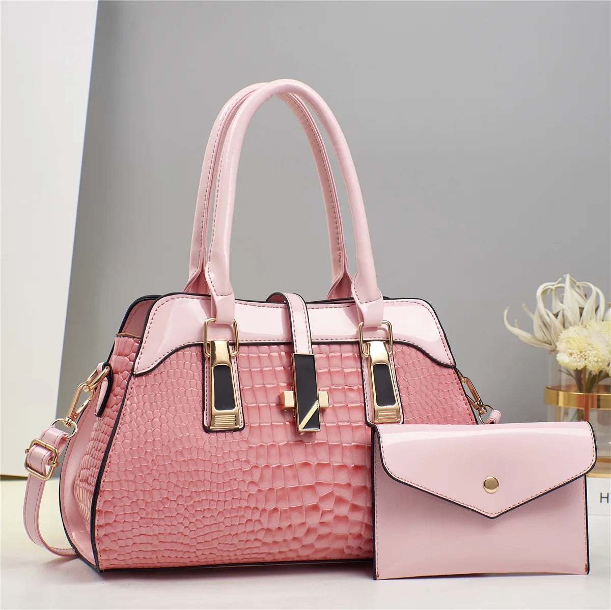 Luxury Brand Crocodile Handbag Women Tote Bag Bright Leather Women Purse Shoulder Bag Female Top-handle Bags Commuting Shopping - footmaxldn