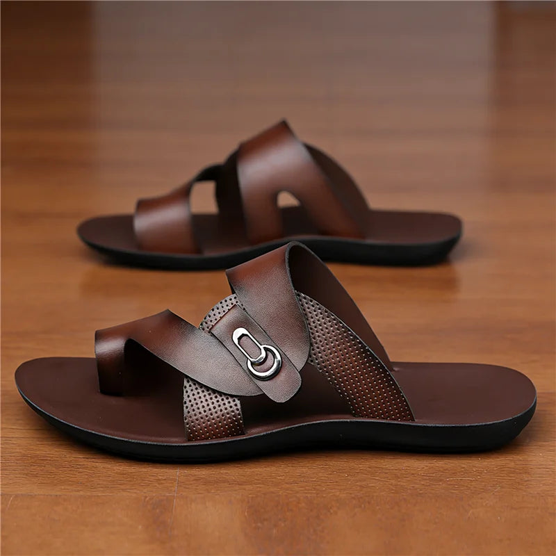 Footmaxldn Men's Leather Slide Sandals