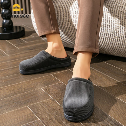 Pmoiste Stripe Corduroy House Shoes Men Warm Soft TPR Cushion Memory Foam Home Slippers Slip On Winter Indoor High-quality - footmaxldn