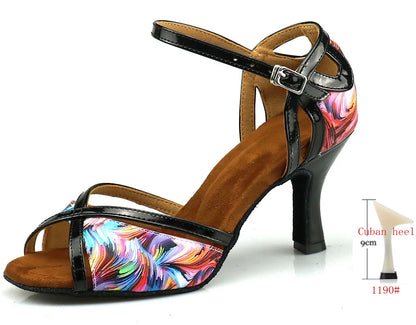 Women's Latin & Ballroom Dance Sandal – Painted PU Cuban Heel | Footmaxldn