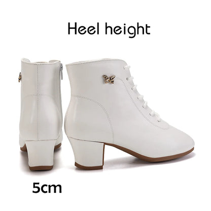 Footmax Women's White Dance Sneakers - 5cm Heel Ankle Boots for Jazz & Modern Dancing - footmaxldn