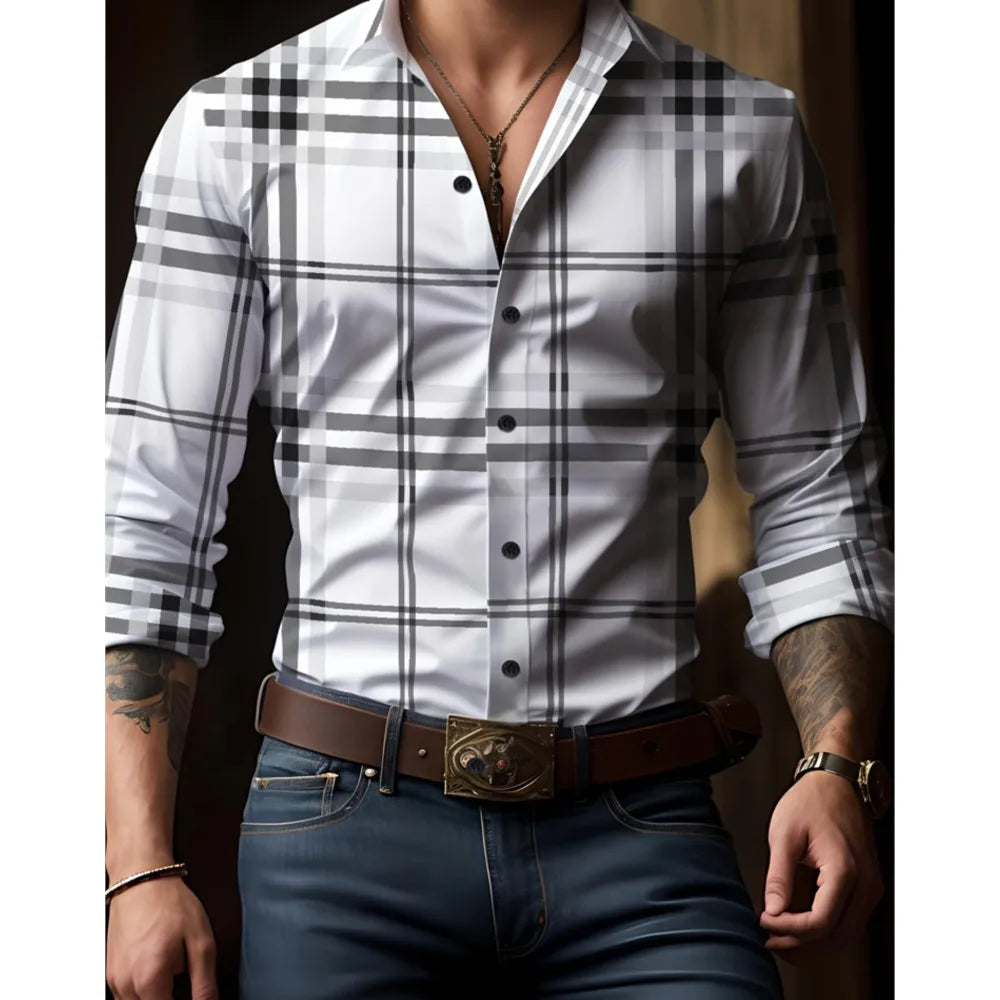 Men’s Striped V-Neck Button-Front Shirt
