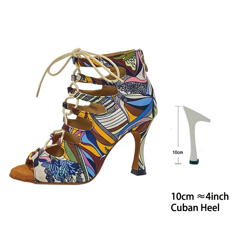 Footmax Colorful Denim Dance Boots - Women's Latin Salsa Dance Shoes with Thick Insole - footmaxldn