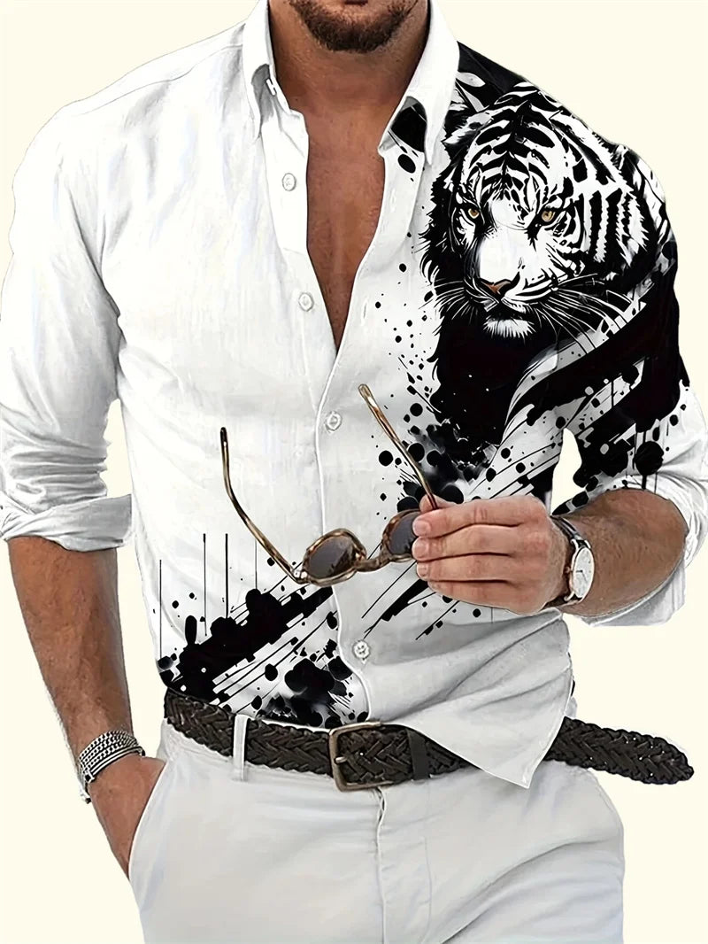 Footmaxldn Men's Printed Long-Sleeve Shirt