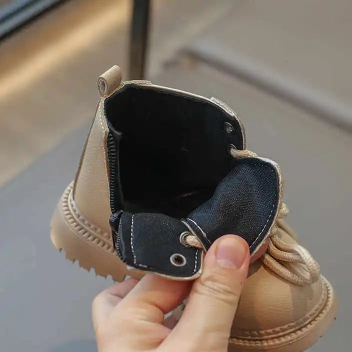 Children Leather Boots Boys Fashion Autumn Winter New Casual Comfortable Short Boots Warm Kids Anti-slip Tactical Military Boots - footmaxldn