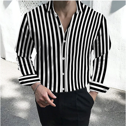 Footmax Men's Formal Dress Shirt - Long Sleeve Button Down with Striped Collar S-5XL