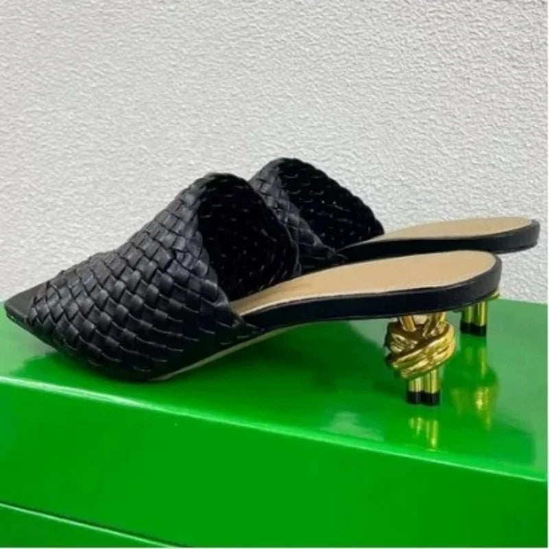 Footmax Women's Metal Electroplated Heel Luxury Sandals - Square Toe Peep Toe Breathable Pumps - footmaxldn