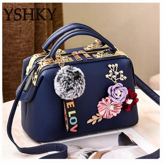 Footmax Luxury Crossbody Bag with Pom-Pom - Designer Women's Shoulder Handbag