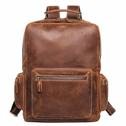 Vintage Men's Crazy Horse Leather Backpack Business Man High Quality Travel Backpack Real Leather Laptop Bag School satchel Bags - footmaxldn