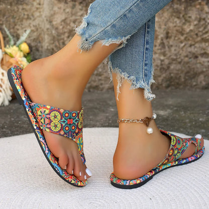 2025 Summer Women Slippers Bohemian Flower Pattern Sandals Casual Lightweight Shoes Flip Flops Slippers Home Slides Women - footmaxldn