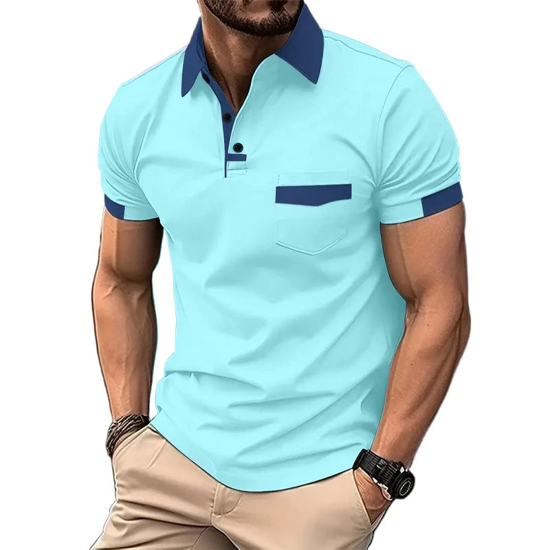 Footmax Men's Solid Color Polo Shirt - Breathable Short Sleeve with Pockets - footmaxldn