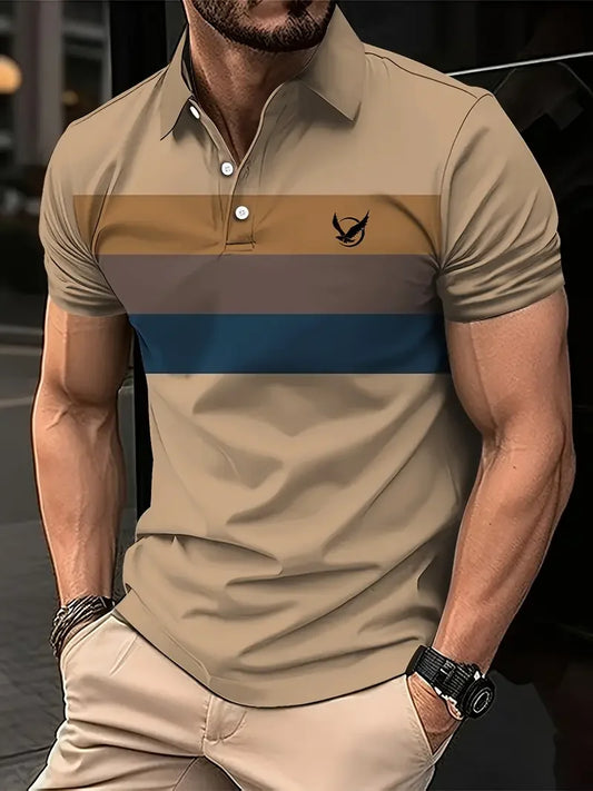 Footmax Men's Bird Pattern 3D Print Polo Shirt - Casual Short Sleeve Button Up - footmaxldn