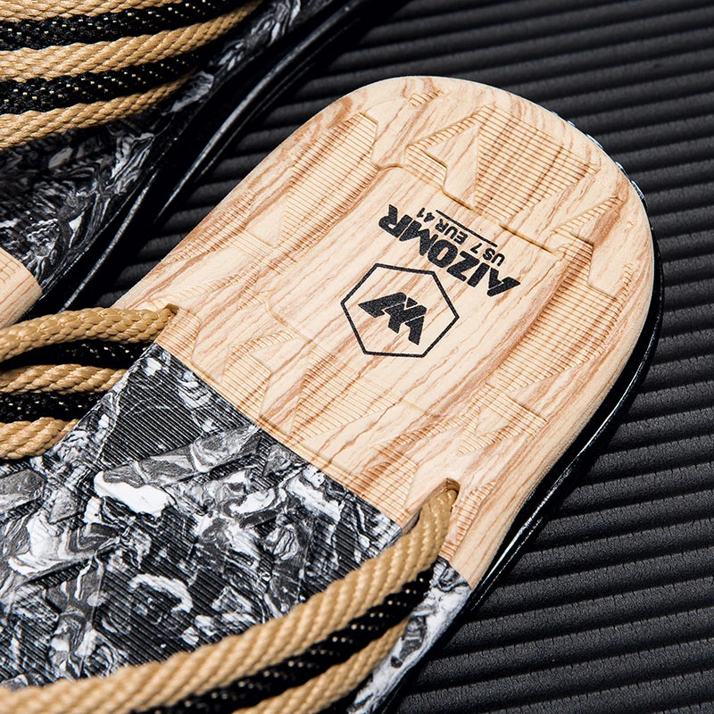 Japanese wood grain flip flops for men in summer wear anti-slip trend printed soft bottom clip foot stroke beach sand sand - footmaxldn