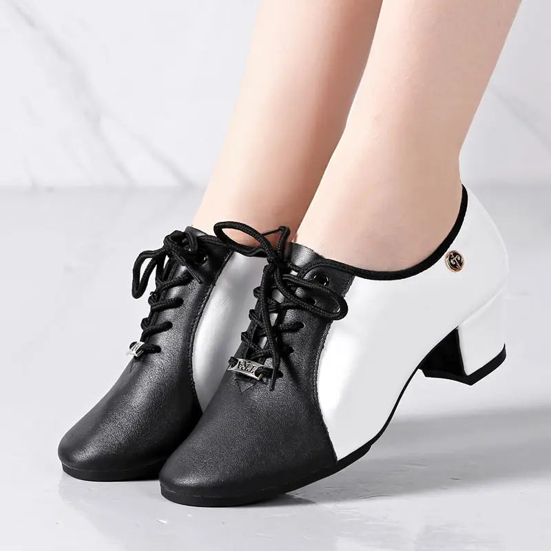 Footmax Genuine Leather Dance Shoes - Women's Soft Modern Latin Ballroom Sneakers - footmaxldn