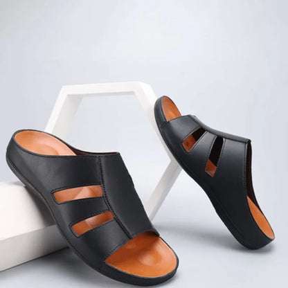 Men's Handmade Leather Peep-Toe Slippers – Footmaxldn