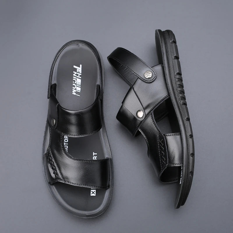 Men's Genuine Leather Sandals – Open Toe Slip-On | Footmaxldn